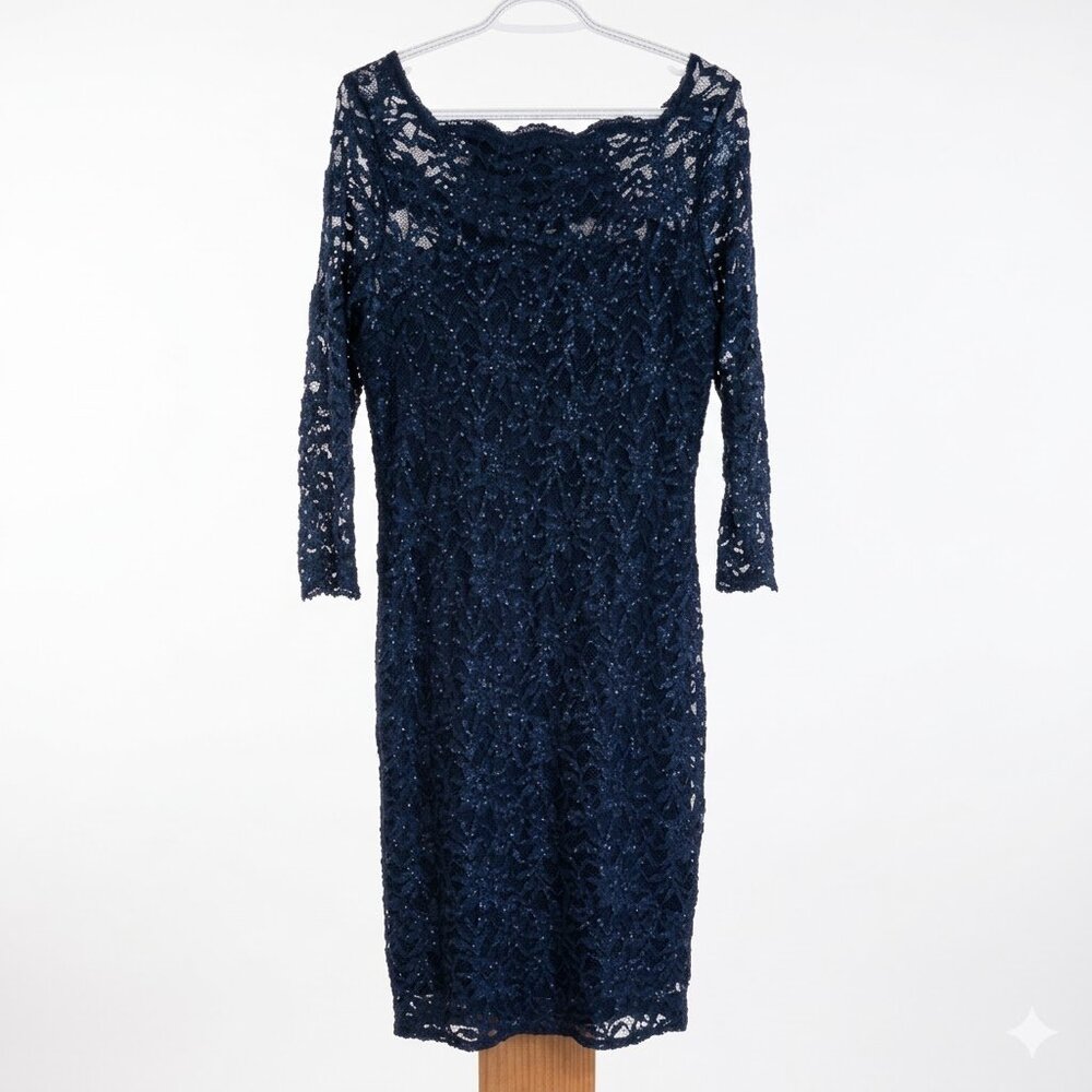 Onyx Elegant Navy Lace Long Sleeve Dress
